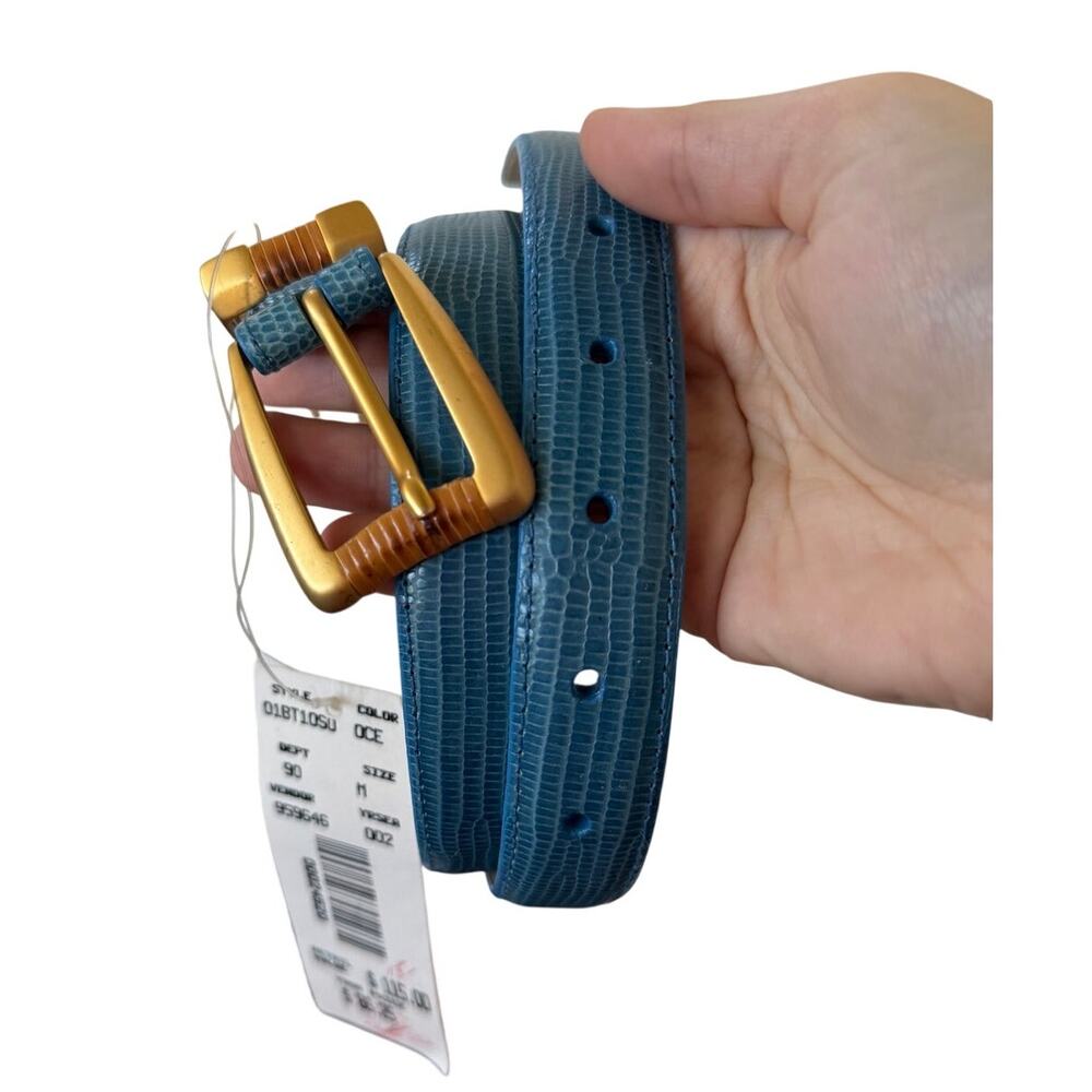 NWT Doncaster Teal Blue Croc Embossed Bamboo Gold Tone Buckle Belt (M)